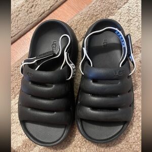 UGG Kids Black Puffer Slide Sandals with Elastic Heel Strap